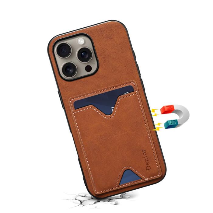 DENIOR - DENIOR iPhone 16 Pro Max Fodral Läder + TPU med kortfack - Brun