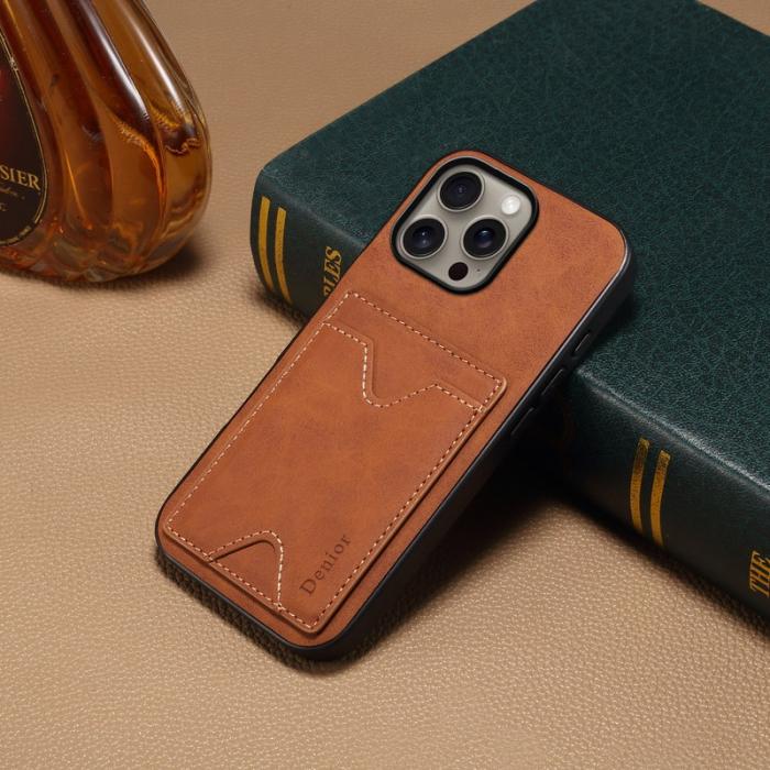 DENIOR - DENIOR iPhone 16 Pro Max Fodral Läder + TPU med kortfack - Brun