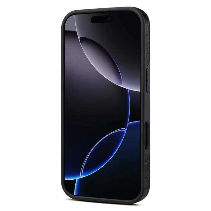 DENIOR - DENIOR iPhone 16 Pro Max Fodral Rotera Magnetisk Ställning Äkta Läder Svart