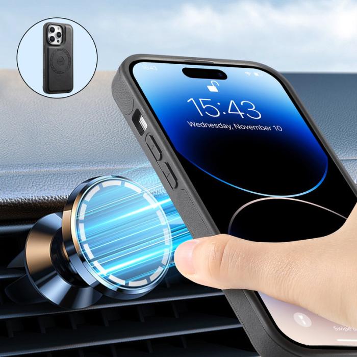 DENIOR - DENIOR iPhone 16 Pro Max Fodral Äkta Läder Svart