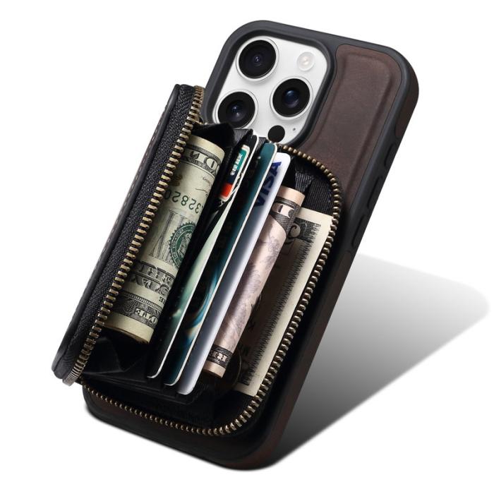 DENIOR - DENIOR iPhone 16 Pro Max Skal Äkta Läder Med Fack - Brun