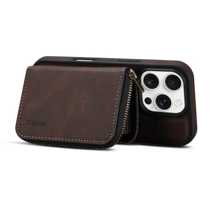 DENIOR - DENIOR iPhone 16 Pro Max Skal Äkta Läder Med Fack - Brun