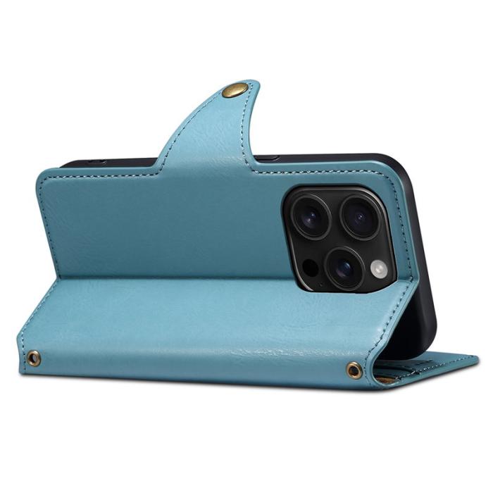 DENIOR - DENIOR iPhone 16 Pro Max Fodral Plånbok Äkta Läder Blå