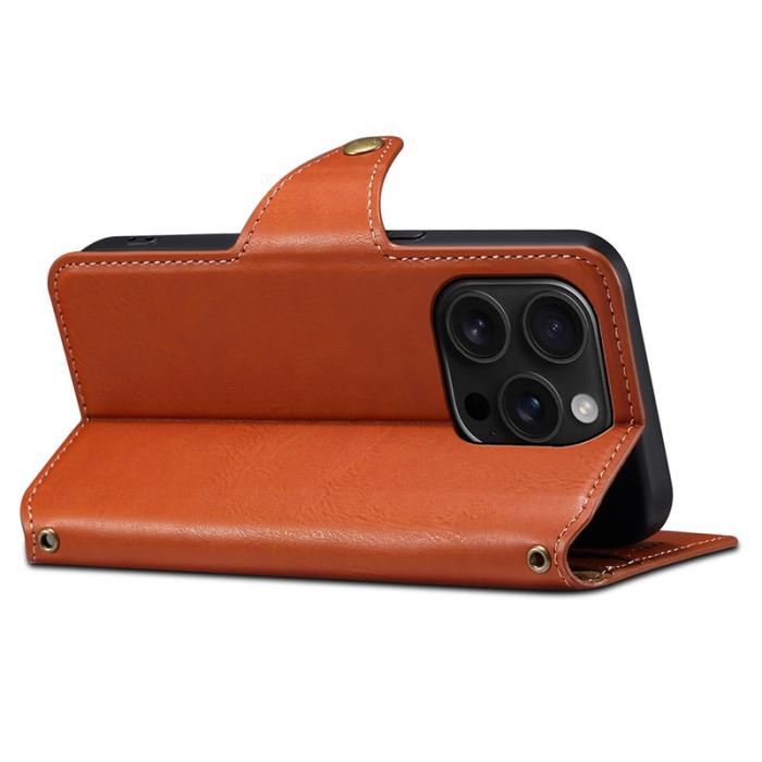 DENIOR - DENIOR iPhone 16 Pro Max Fodral Plånbok Äkta Läder Brun