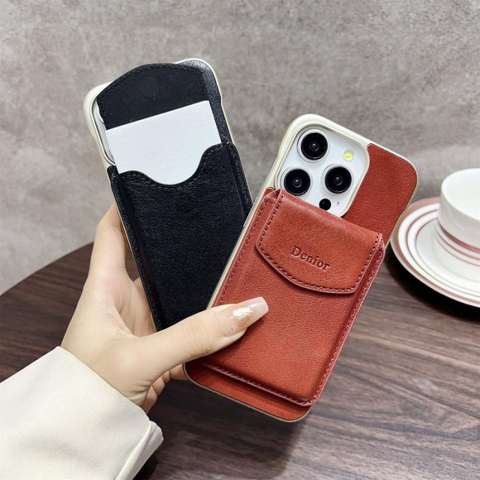 DENIOR - DENIOR iPhone 16 Pro Max Skal Äkta Läder PC Ställ - Svart