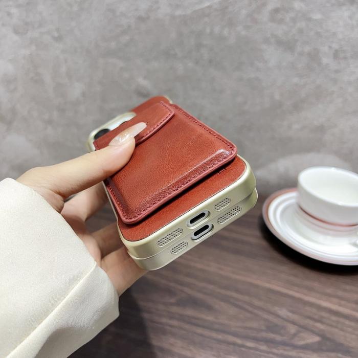 DENIOR - DENIOR iPhone 16 Pro Max Skal Äkta Läder PC Ställ - Svart