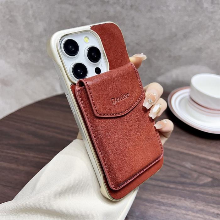 DENIOR - DENIOR iPhone 16 Pro Max Skal Äkta Läder PC Ställ - Röd