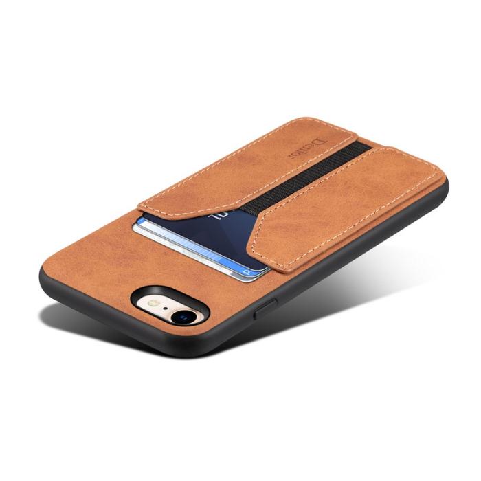 DENIOR - DENIOR iPhone 16e Fodral Elastisk Kortficka PU Läder + TPU + PC - Brun