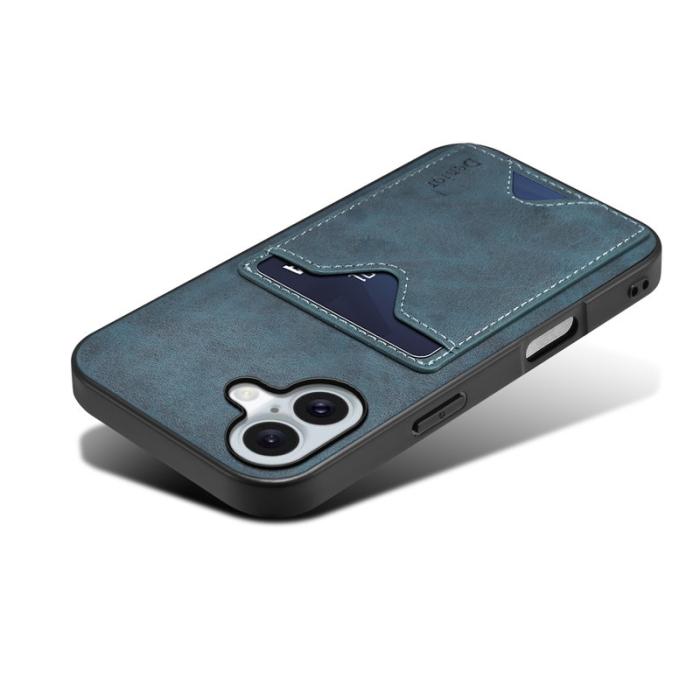 DENIOR - DENIOR iPhone 17 Fodral Kortfack Ställ i Läder + PC + TPU - Blå