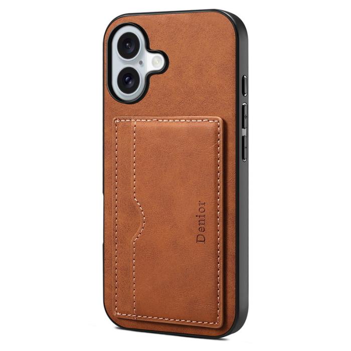 DENIOR - DENIOR iPhone 17 Fodral Kortfack Ställ i Läder - Brun