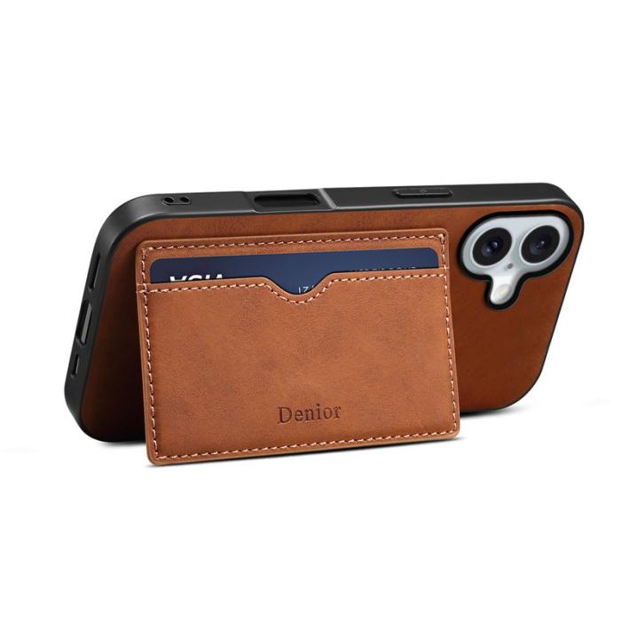 DENIOR - DENIOR iPhone 17 Fodral Kortfack Ställ i Läder - Brun