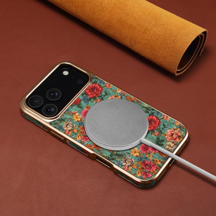 DENIOR - DENIOR iPhone 17 Pro Fodral Mönstertryckt Electroplating Läder Blå