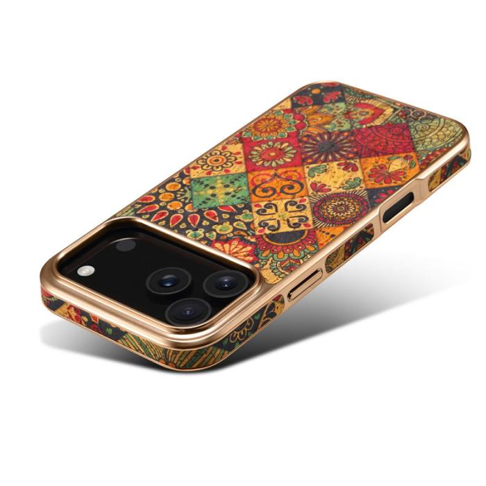 DENIOR - DENIOR iPhone 17 Pro Fodral Mönstertryckt Elektropläterad Läder Gul