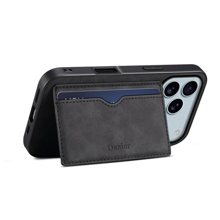 DENIOR - DENIOR iPhone 17 Pro Max Fodral Kortfack Ställ i Läder - Svart
