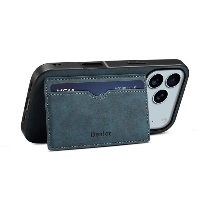 DENIOR - DENIOR iPhone 17 Pro Max Fodral Kortfack Ställ Läder Blå