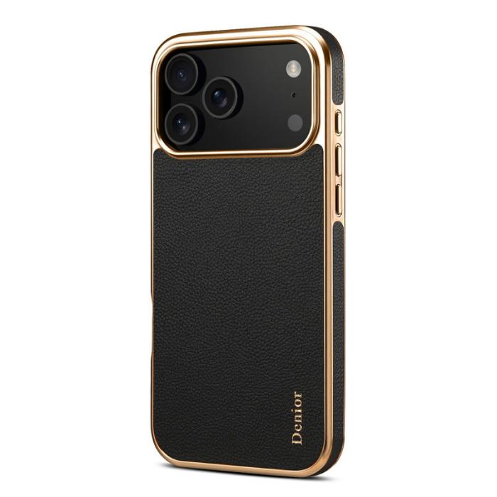 DENIOR - DENIOR iPhone 17 Pro Max Fodral Äkta Läder PC + TPU Svart