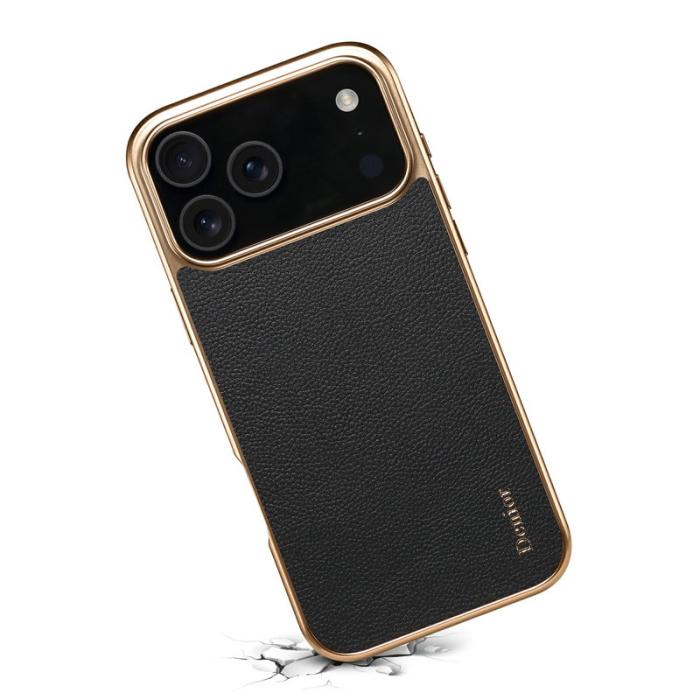 DENIOR - DENIOR iPhone 17 Pro Max Fodral Äkta Läder PC + TPU Svart