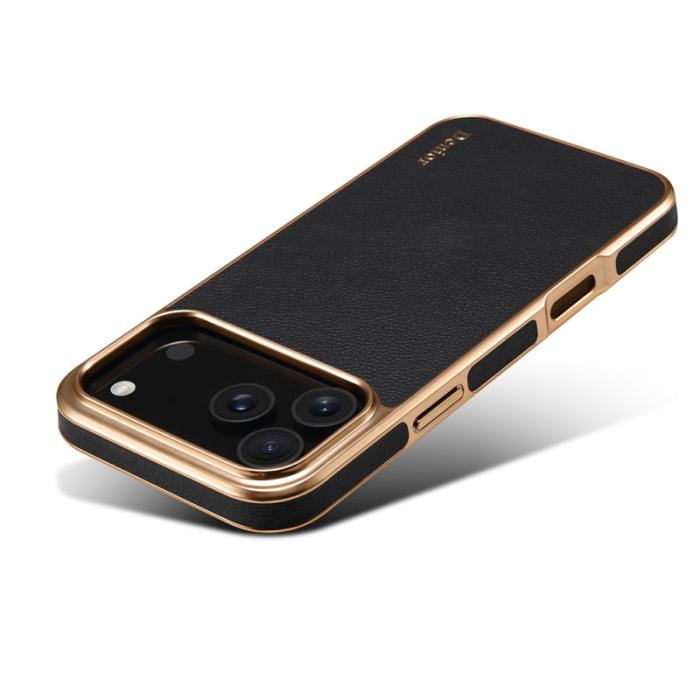 DENIOR - DENIOR iPhone 17 Pro Max Fodral Äkta Läder PC + TPU Svart