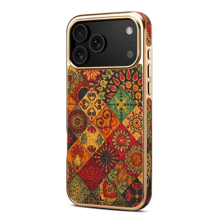 DENIOR - DENIOR iPhone 17 Pro Max Skal Mönstertryckt Elektropläterad Läder - Gul