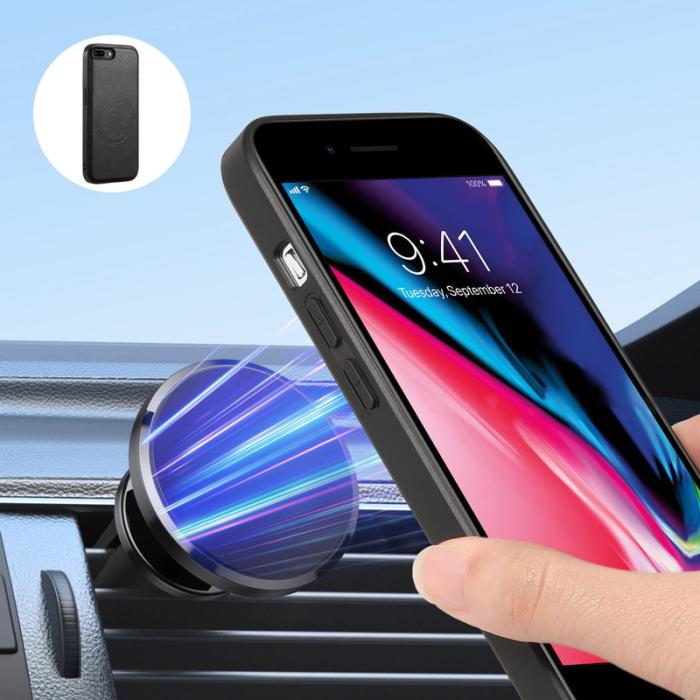 DENIOR - DENIOR iPhone 7 Plus/8 Plus Magnetfodral Äkta läder Svart