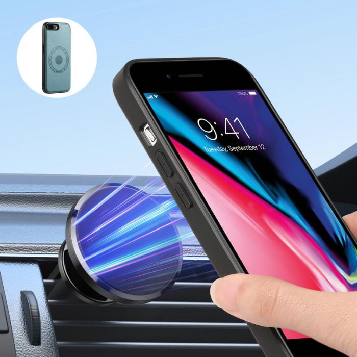 DENIOR - DENIOR iPhone 7 Plus/8 Plus Magnetfodral Äkta läder Blå