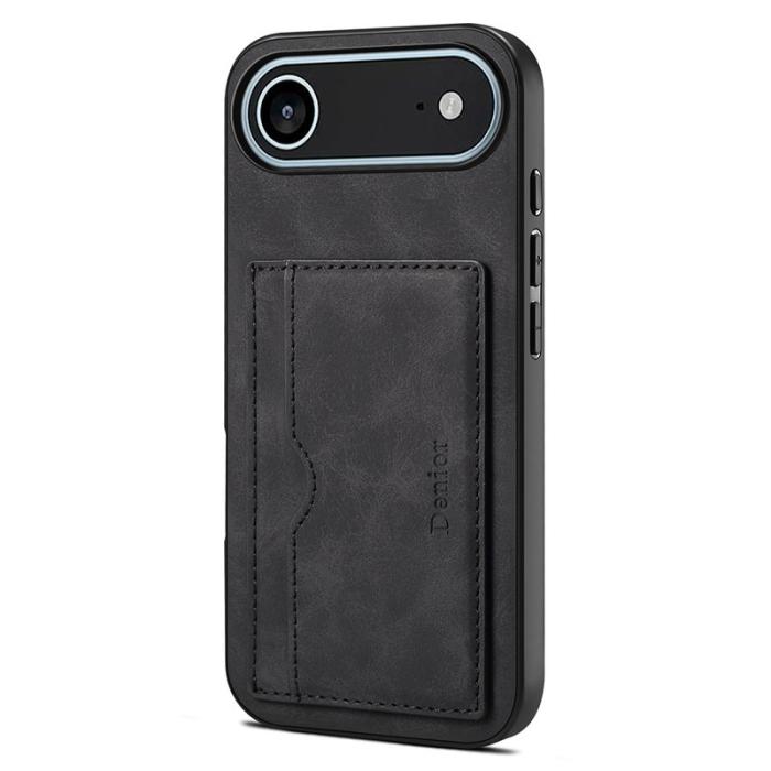 DENIOR - DENIOR iPhone Air Fodral Kortfack Ställ Läder Svart