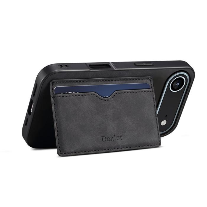 DENIOR - DENIOR iPhone Air Fodral Kortfack Ställ Läder Svart