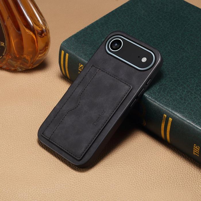 DENIOR - DENIOR iPhone Air Fodral Kortfack Ställ Läder Svart