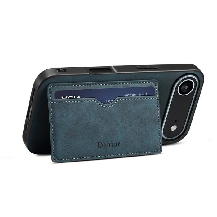 DENIOR - DENIOR iPhone Air Fodral Kortfack Ställ Läder - Blå