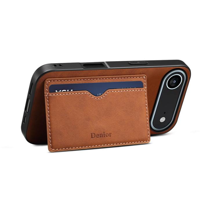 DENIOR - DENIOR iPhone Air Fodral Kortfack Ställ Läder - Brun