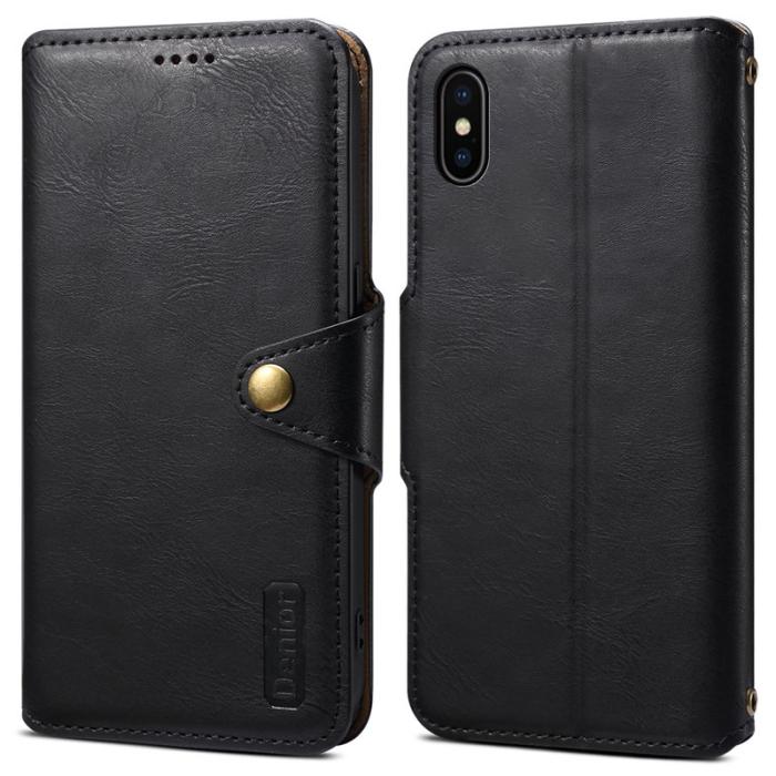 DENIOR - DENIOR iPhone X / XS Fodral Äkta Läder Kortfickor Svart