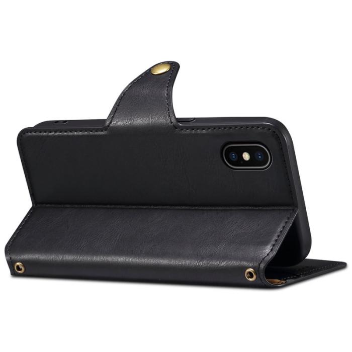 DENIOR - DENIOR iPhone X / XS Fodral Äkta Läder Kortfickor Svart