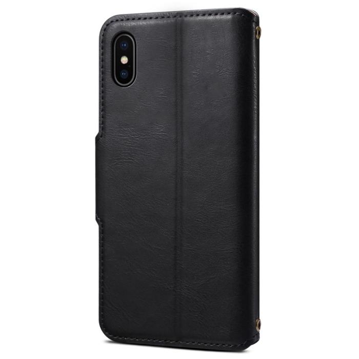 DENIOR - DENIOR iPhone X / XS Fodral Äkta Läder Kortfickor Svart