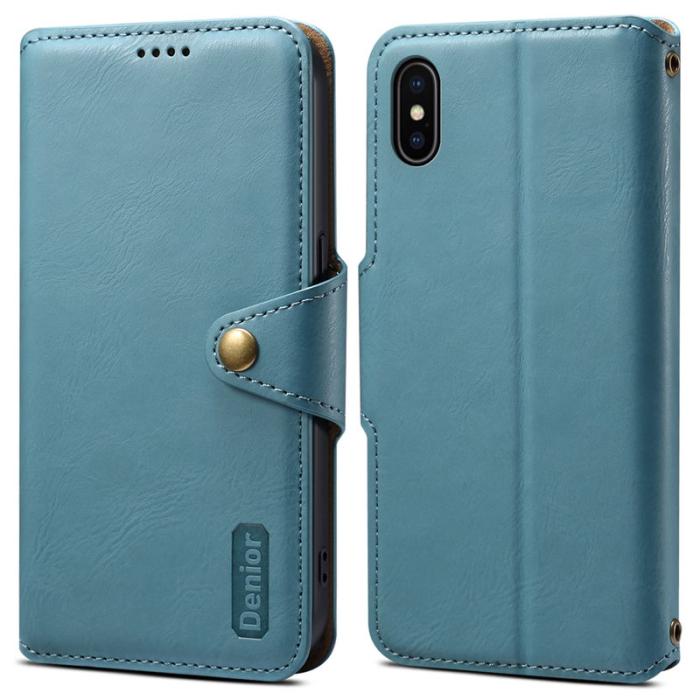 DENIOR - DENIOR iPhone X / XS Fodral Äkta läder med kortfack - Blå
