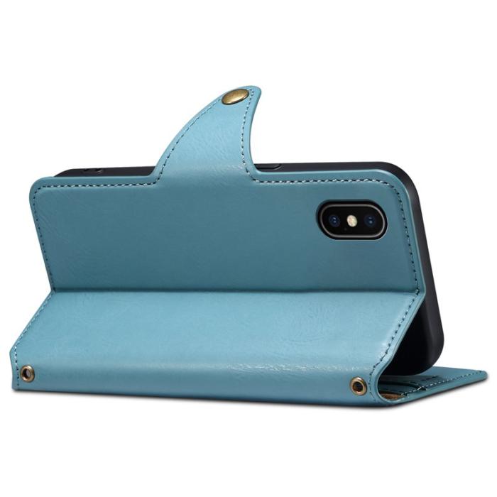 DENIOR - DENIOR iPhone X / XS Fodral Äkta läder med kortfack - Blå