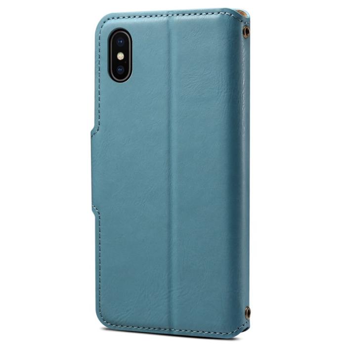 DENIOR - DENIOR iPhone X / XS Fodral Äkta läder med kortfack - Blå