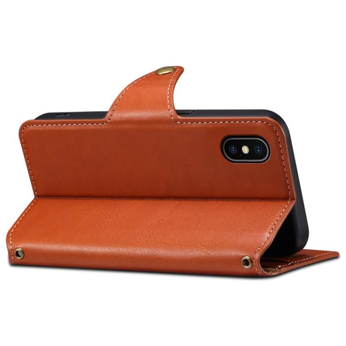 DENIOR - DENIOR iPhone X / XS Fodral Äkta läder Kortfack - Brun