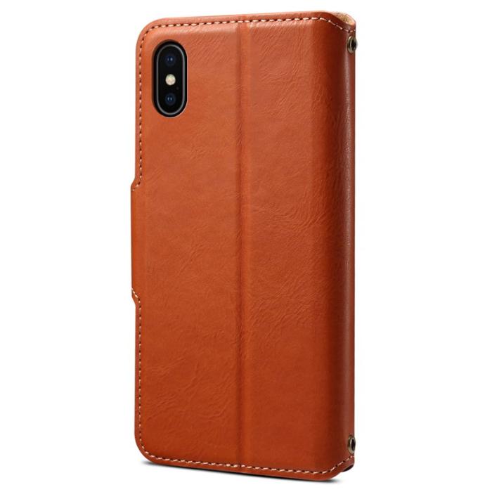 DENIOR - DENIOR iPhone X / XS Fodral Äkta läder Kortfack - Brun