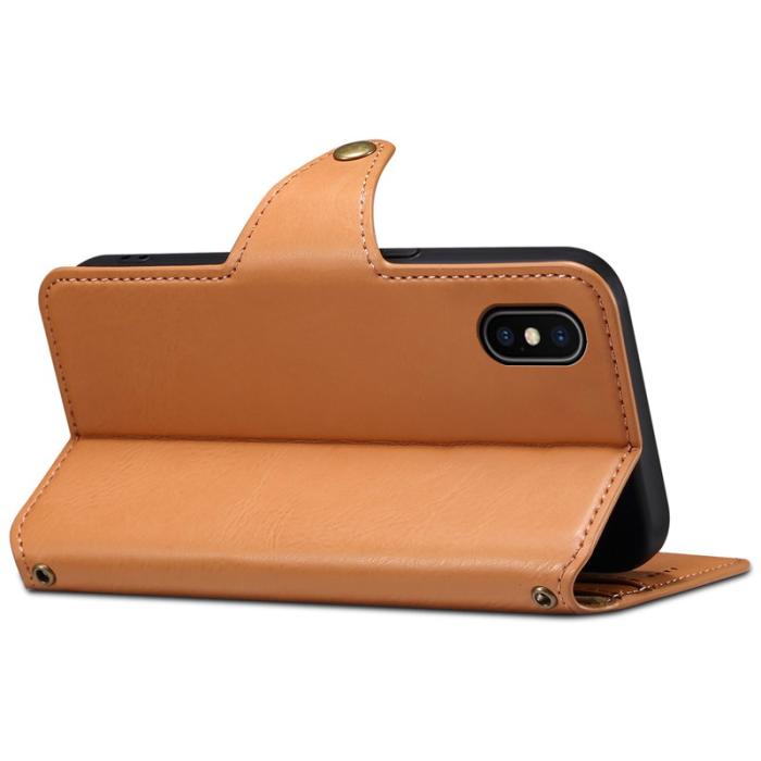 DENIOR - DENIOR iPhone X / XS Fodral Äkta läder med kortfack - Khaki