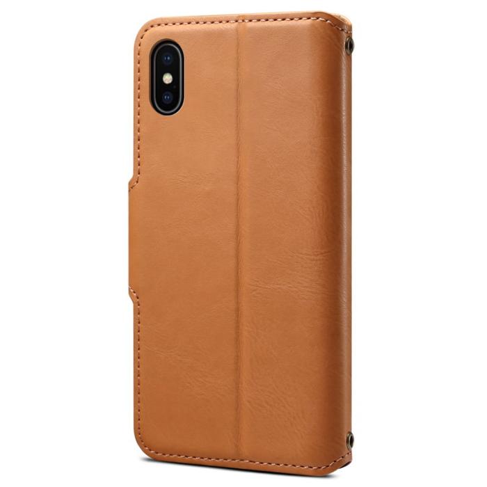 DENIOR - DENIOR iPhone X / XS Fodral Äkta läder med kortfack - Khaki