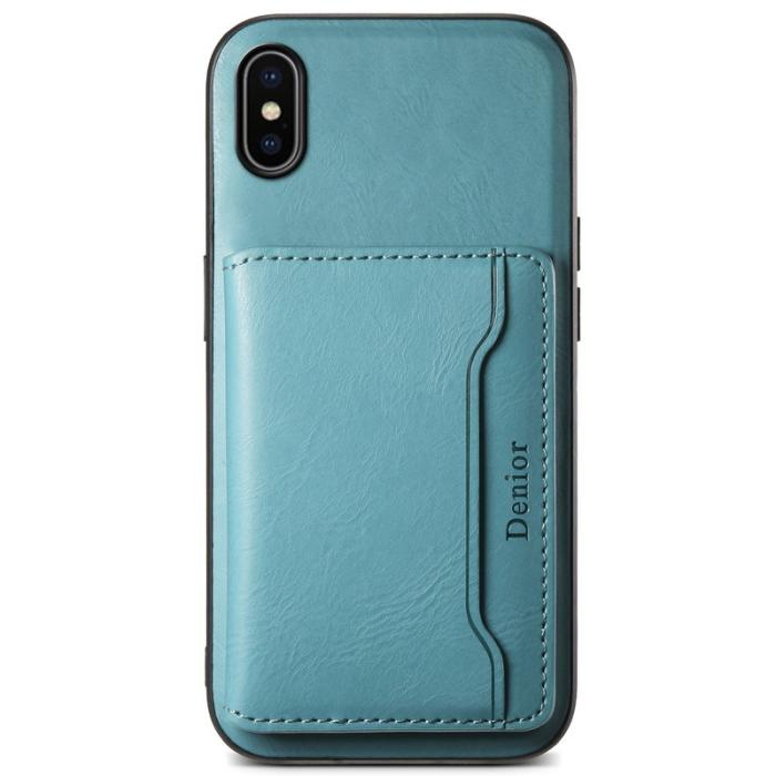 DENIOR - DENIOR iPhone X / XS Skal i äkta läder med kortfack - Blå