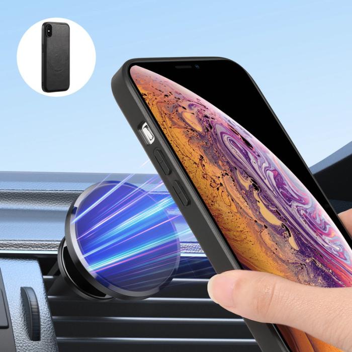 DENIOR - DENIOR iPhone X / XS Fodral MagSafe Kompatibel Läder Svart