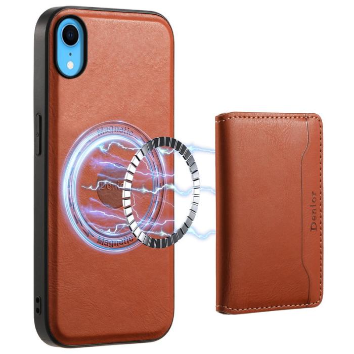 DENIOR - DENIOR iPhone XR Fodral Magnetiskt PU Läder + PC + TPU Brun