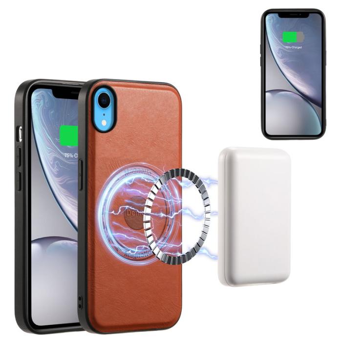 DENIOR - DENIOR iPhone XR Fodral Magnetiskt PU Läder + PC + TPU Brun