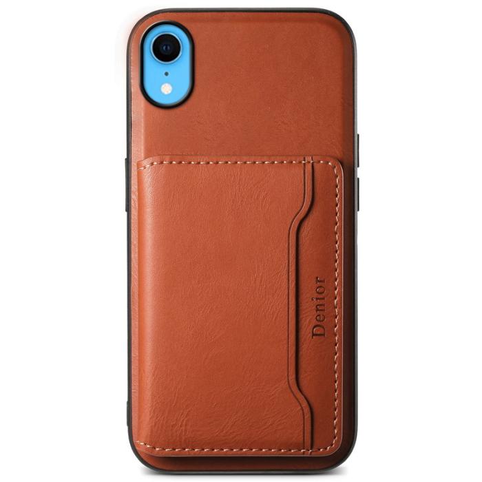 DENIOR - DENIOR iPhone XR Fodral Magnetiskt PU Läder + PC + TPU Brun