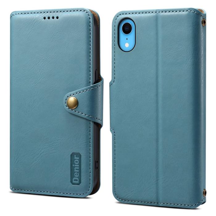 DENIOR - DENIOR iPhone XR Fodral PU-läder med lädertextur - Blå