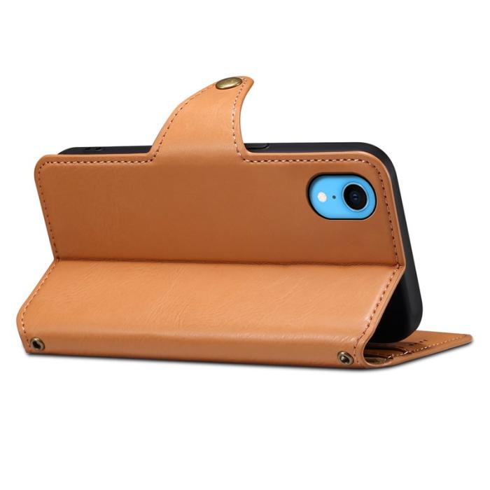 DENIOR - DENIOR iPhone XR Fodral PU Läder Plånbok Skydd Khaki