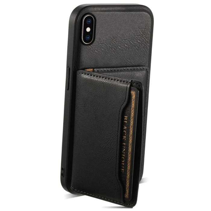 DENIOR - DENIOR iPhone XS Max Fodral Kickstand Äkta Läder Svart