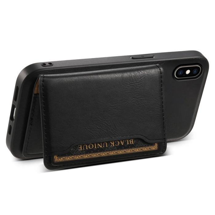 DENIOR - DENIOR iPhone XS Max Fodral Kickstand Äkta Läder Svart