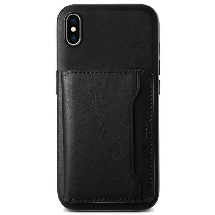 DENIOR - DENIOR iPhone XS Max Fodral Kickstand Äkta Läder Svart
